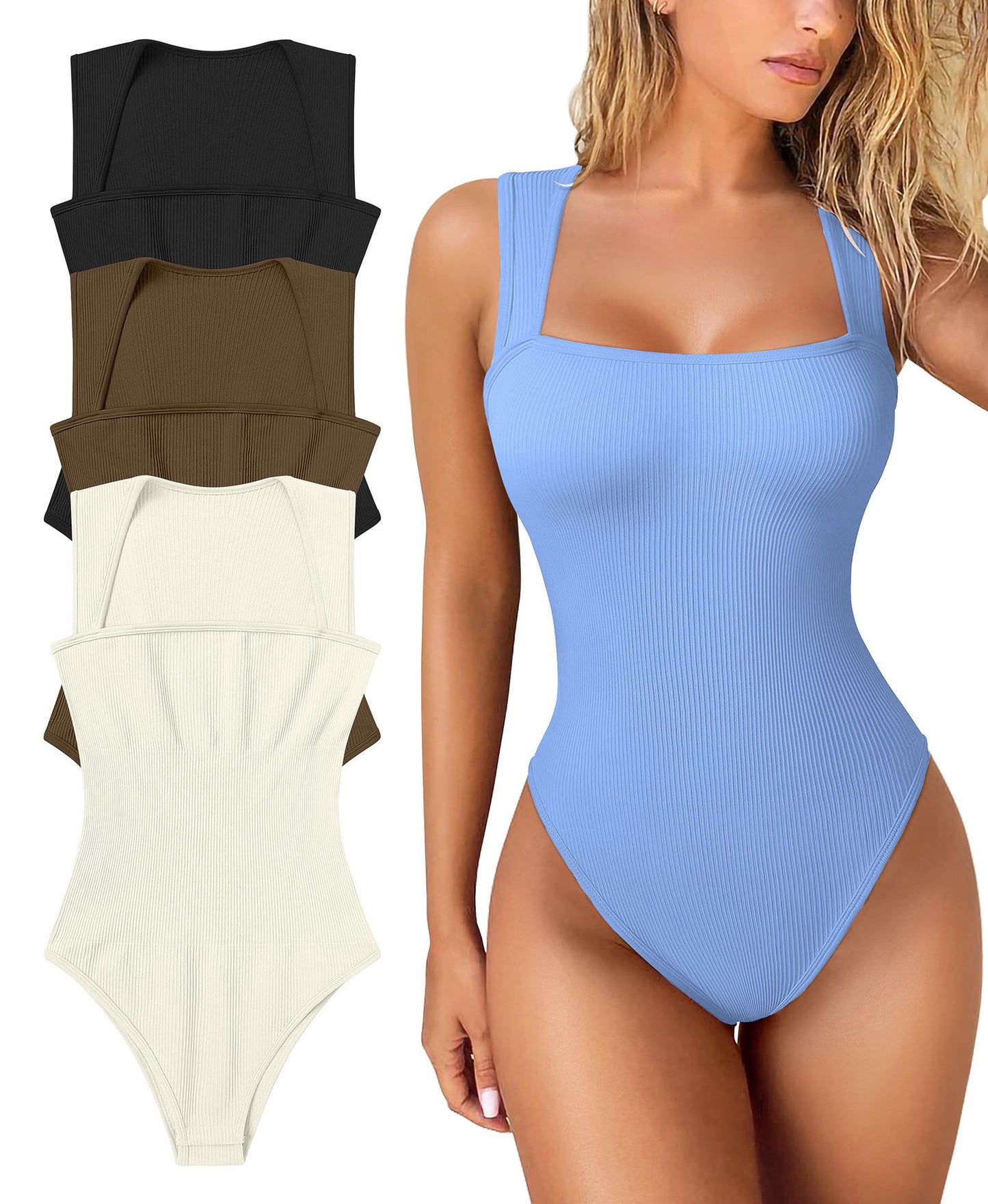 Thread Square Neck Jumpsuit Sleeveless Slim Fit