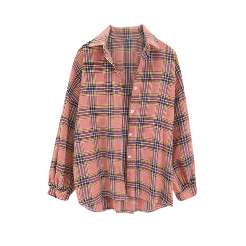 Plaid jacket women long sleeve shirt