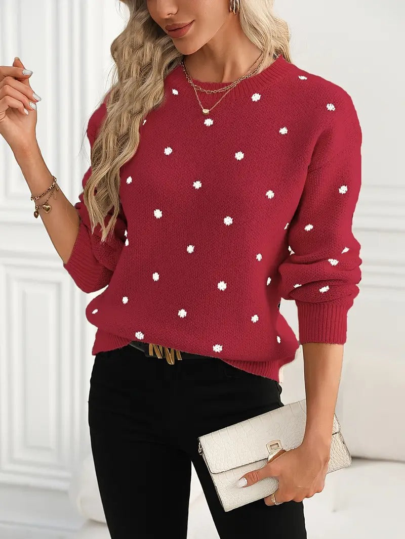 Fashion Polka Dot Print Pullover Sweater Casual Long-sleeved