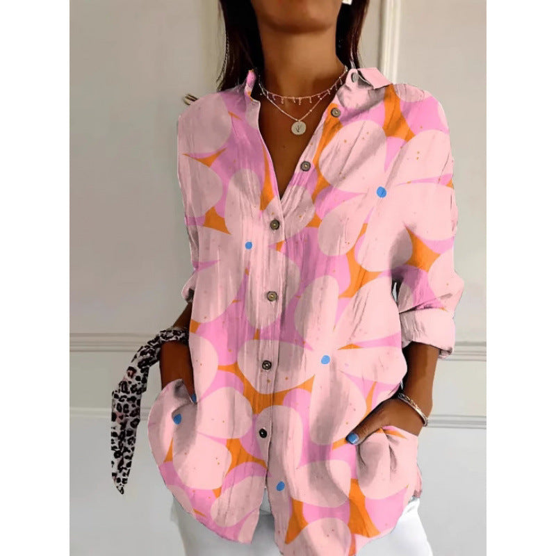 Floral Print Long-sleeved Shirt Women's Casual Button