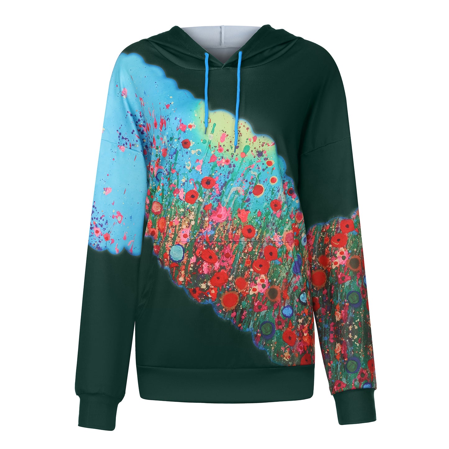 Flower print hooded long-sleeved sweatshirt