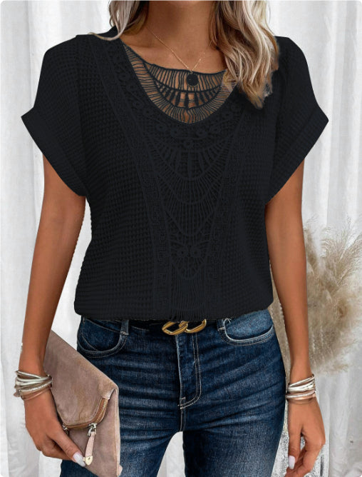Summer Hollow Out Short-sleeved T-shirt Fashion Ethnic Style