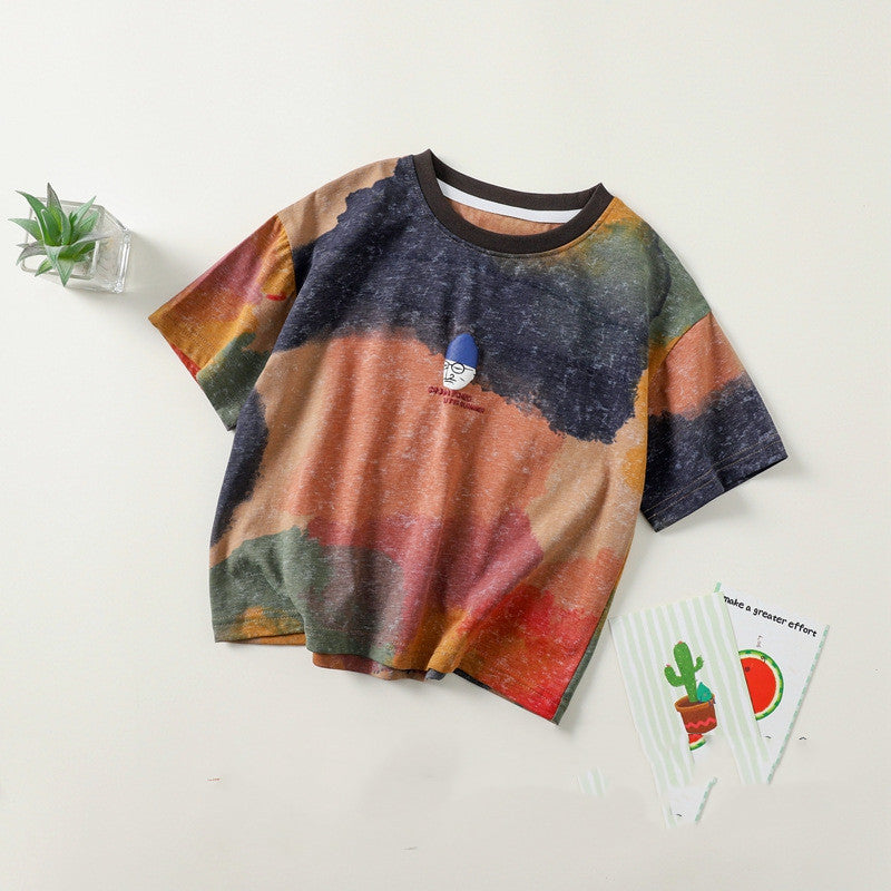 Boys' Tie-dyed Bubble Printed Short-sleeved T-shirt