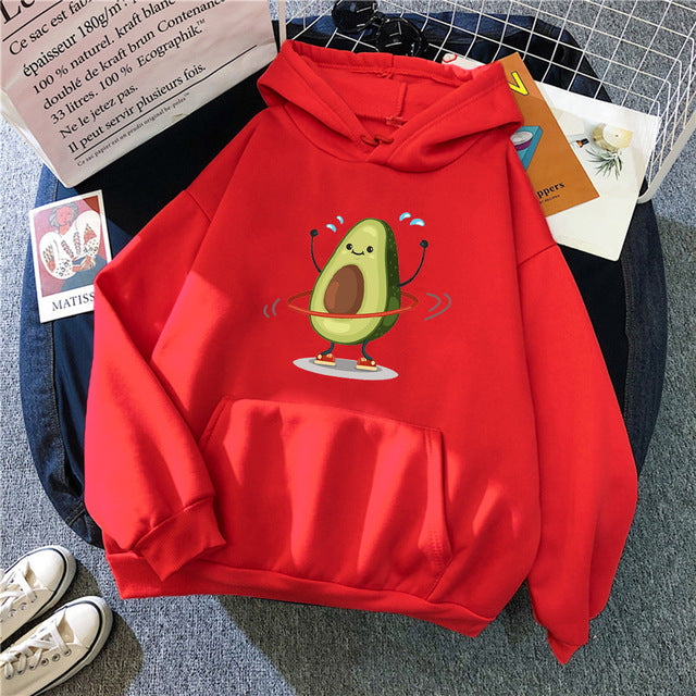 Hoodies Sporty Cartoon Avocado Print Warm New Sweatshirt