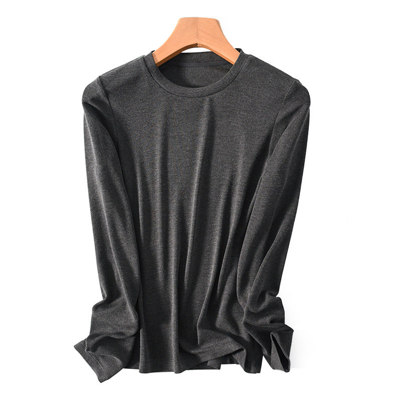 Women's Wool Slim Round Neck Half High Neck Long Sleeve T-shirt