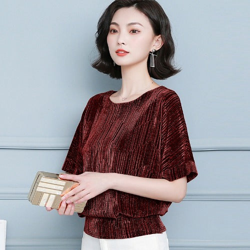 Bat Sleeve Loose T-shirt Women's Short Sleeve Mesh Top