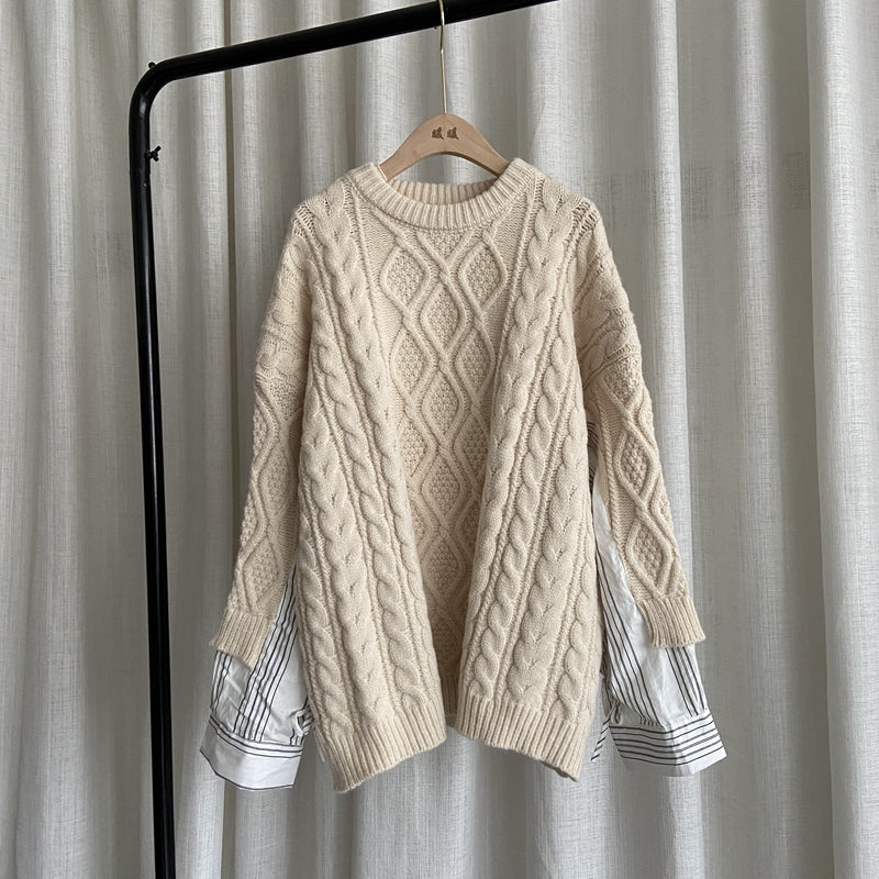 Lazy Style Large Size Slimming Knit Sweater Female Twist Thick Needle Wool