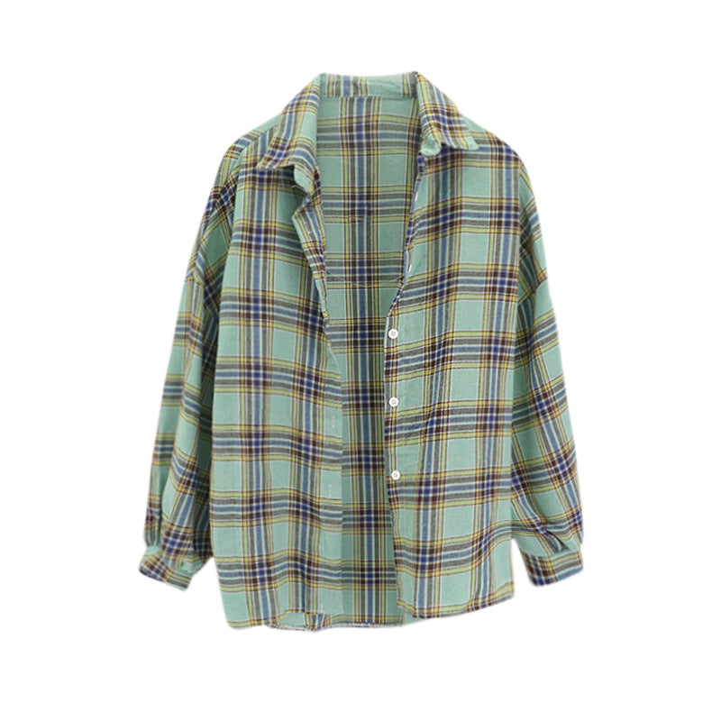 Plaid jacket women long sleeve shirt