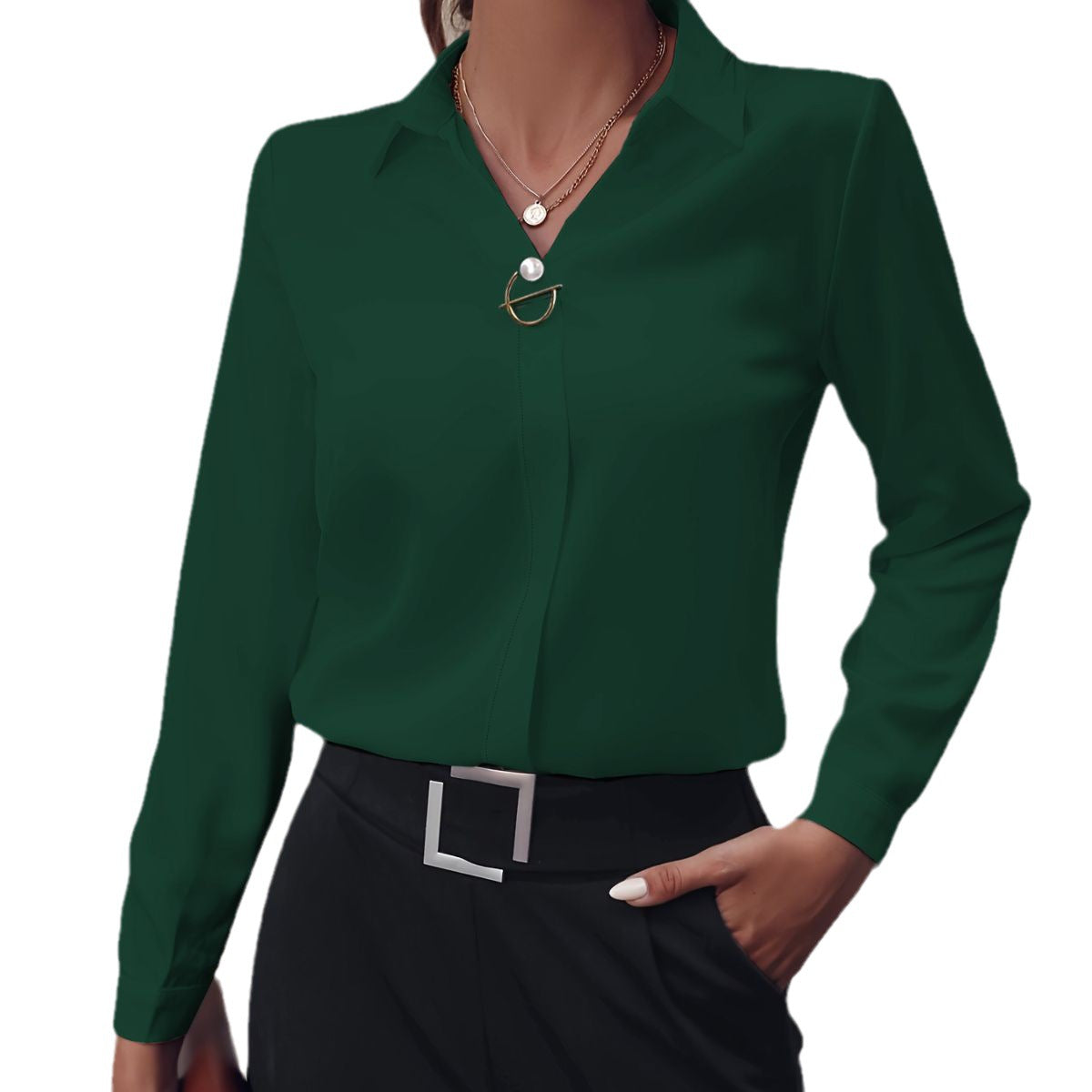 Commuter V-neck Long-sleeved Shirts Ins Fashion
