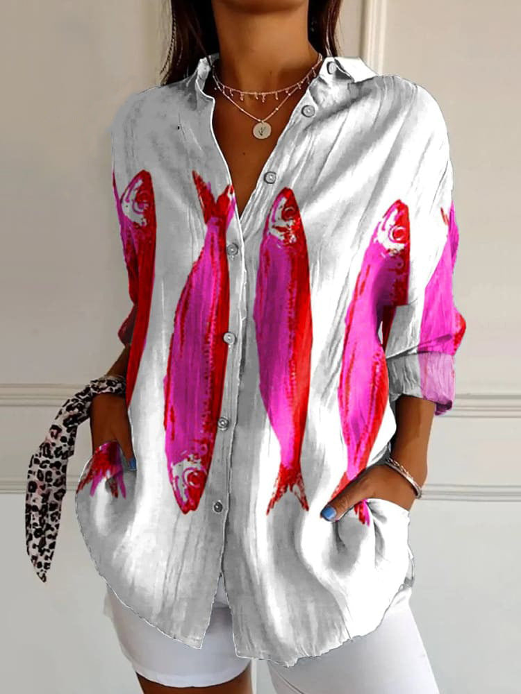 Flowers Print Long Sleeve Shirt Fashion Stand Collar