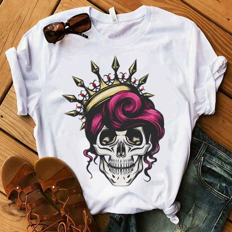 Women's Color Skull Print Short-sleeved T-shirt