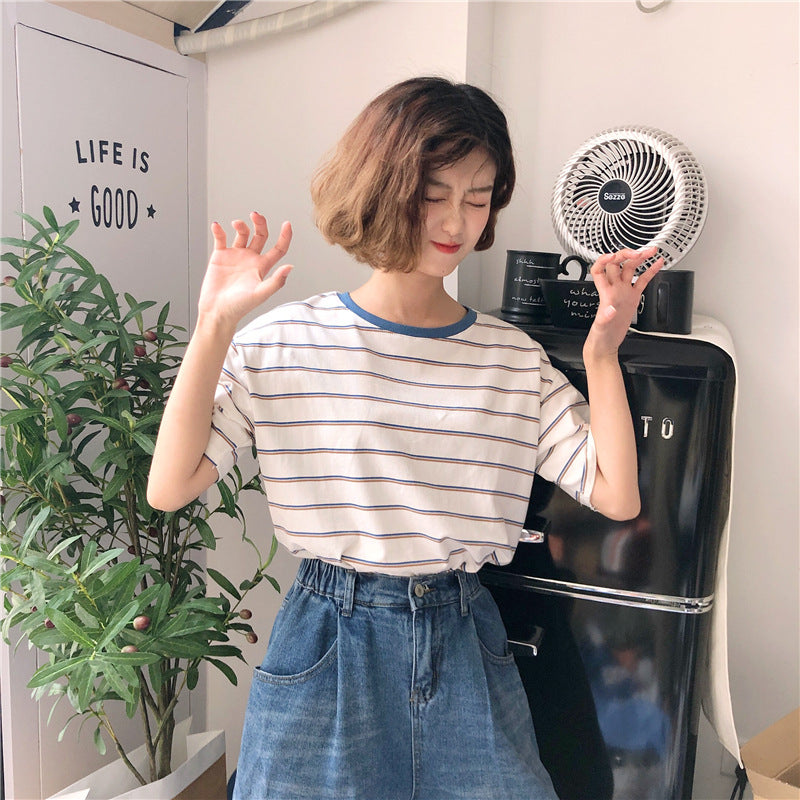 Women's striped short sleeve T-shirt women