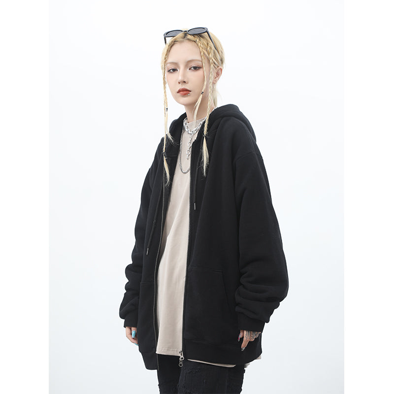 Solid color plus velvet oversize cardigan zipper coat