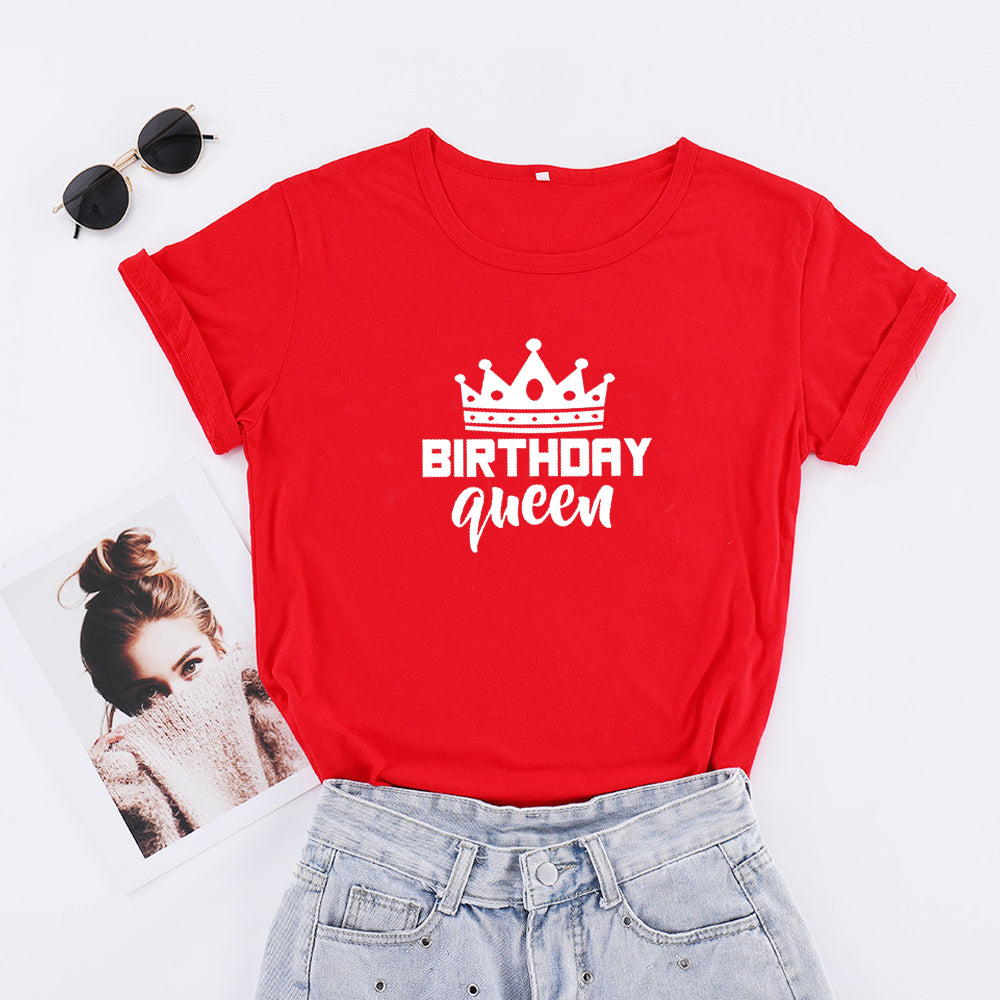 Women Queen Letter Print Short Sleeve T Shirt Cotton