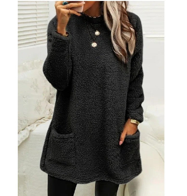 Women's Fleece Pullover Long Sweater With Pockets Winter Sweatershirt