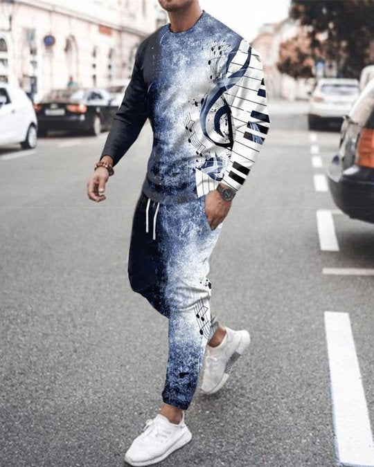 3d Digital Printing Crew Neck Sweater Sports Trousers Suit