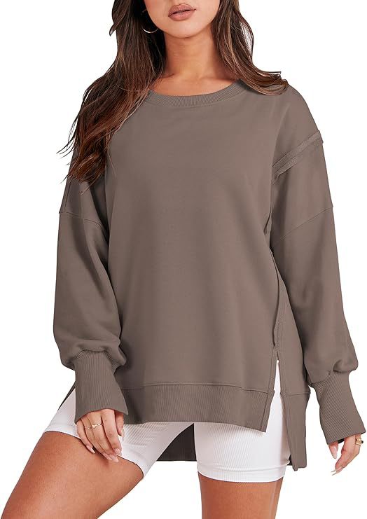 Round Neck Long Sleeve Hem Split Patchwork Sweater