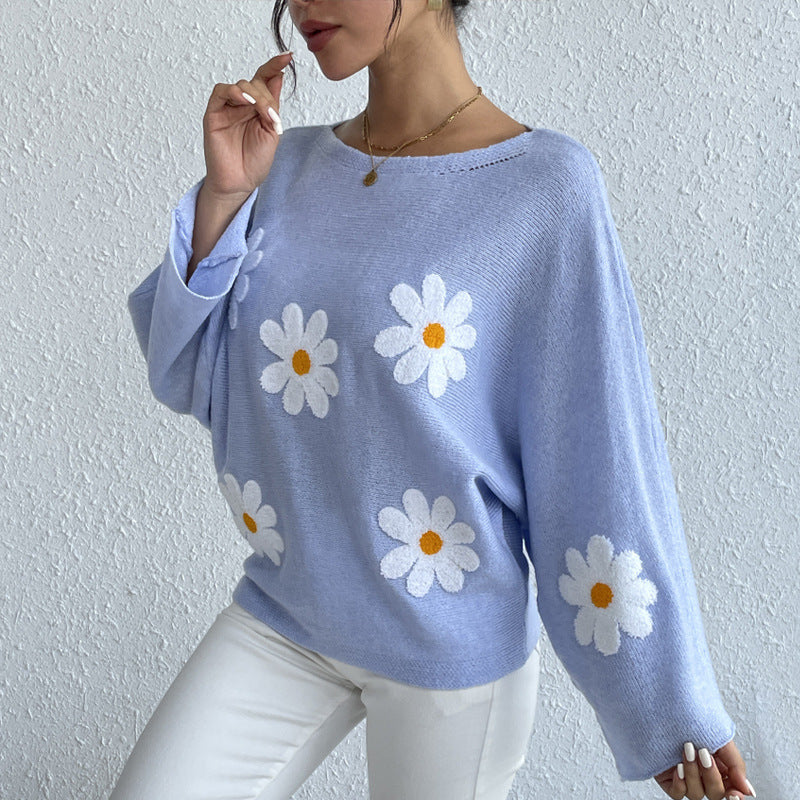 New Loose Bat Sleeve Sweater For Women Tops Embroidered