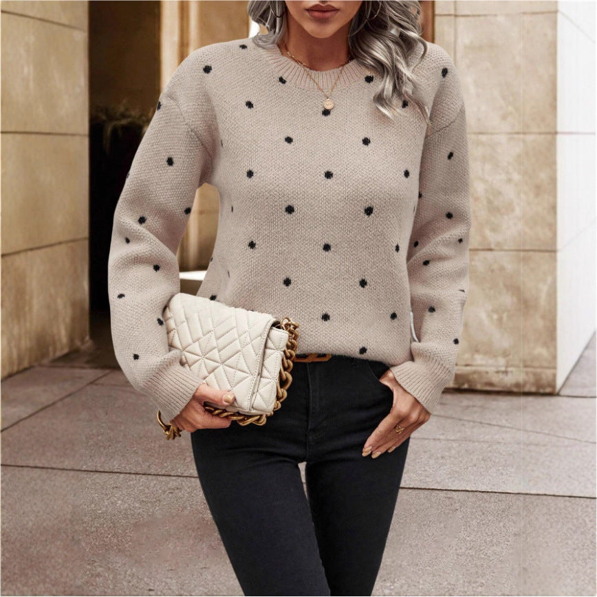 Fashion Polka Dot Print Pullover Sweater Casual Long-sleeved