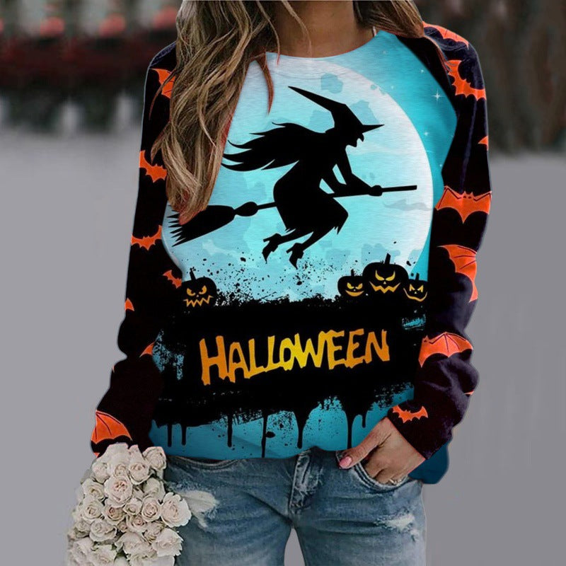 Halloween Cartoon Print Sweatshirt Long Sleeve Pullove