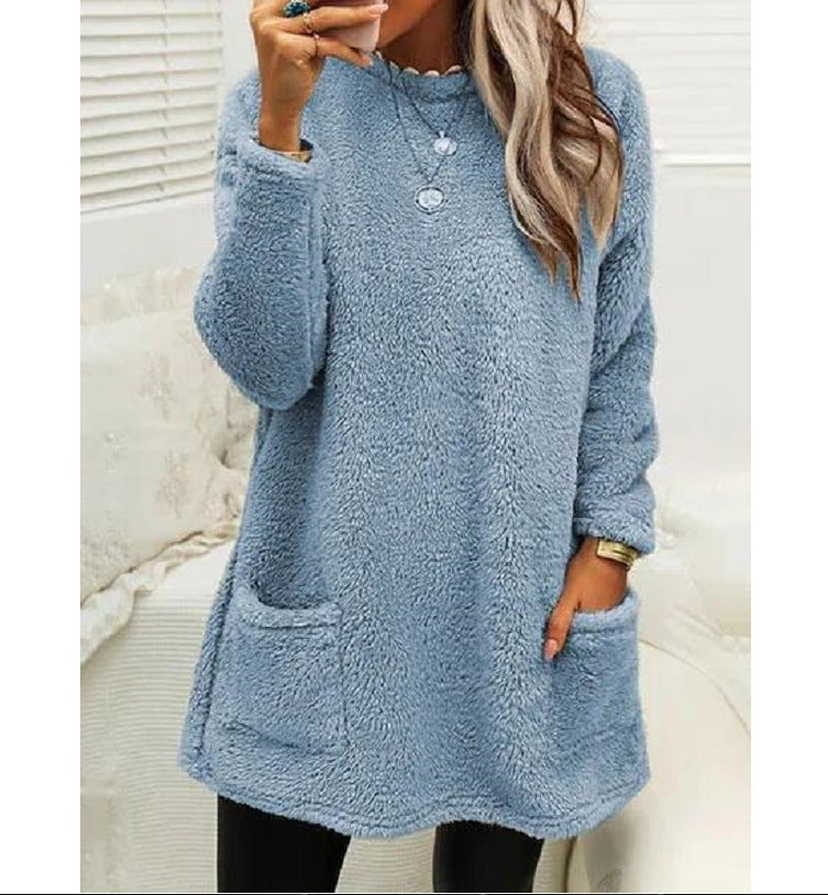 Women's Fleece Pullover Long Sweater With Pockets Winter Sweatershirt