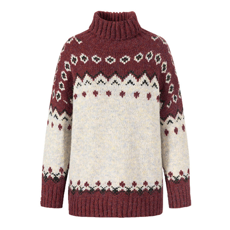 Turtleneck Knitted Sweater Christmas Loose Long Sleeve