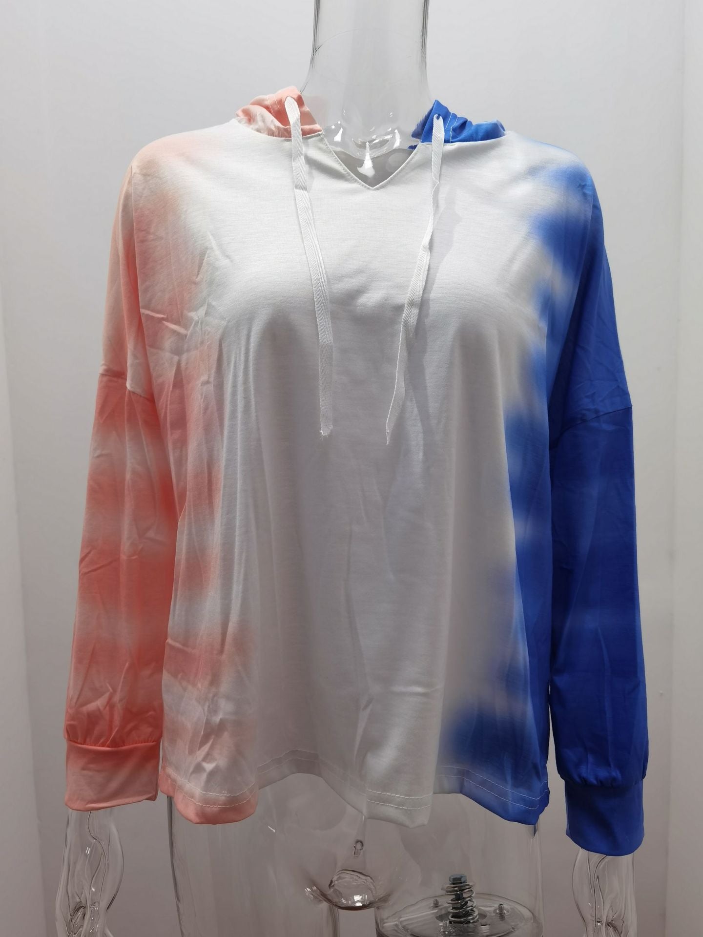 Tie-Dye Gradient V-Neck Hooded Long Sleeve Pullover Casual Sweatshirt