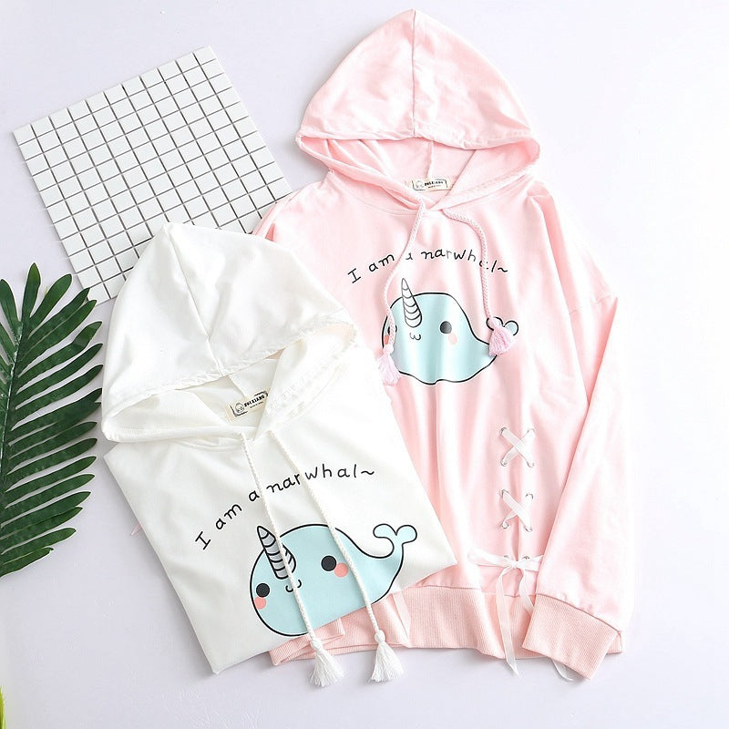 Cartoon schnauzer long sleeve hooded loose sweatshirt