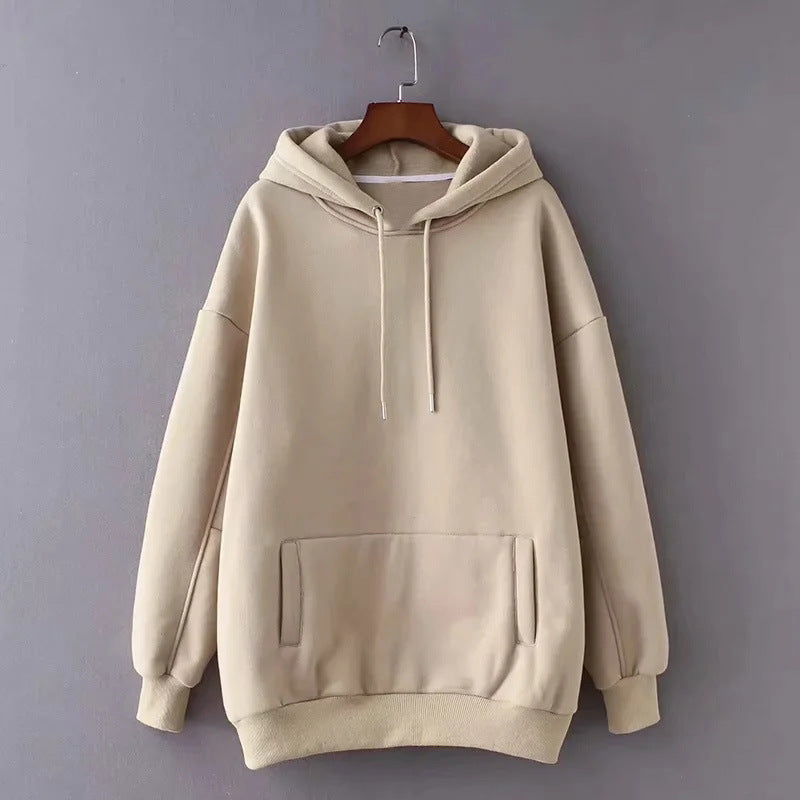 Women's Loose Hooded Sweater With Velvet Pockets