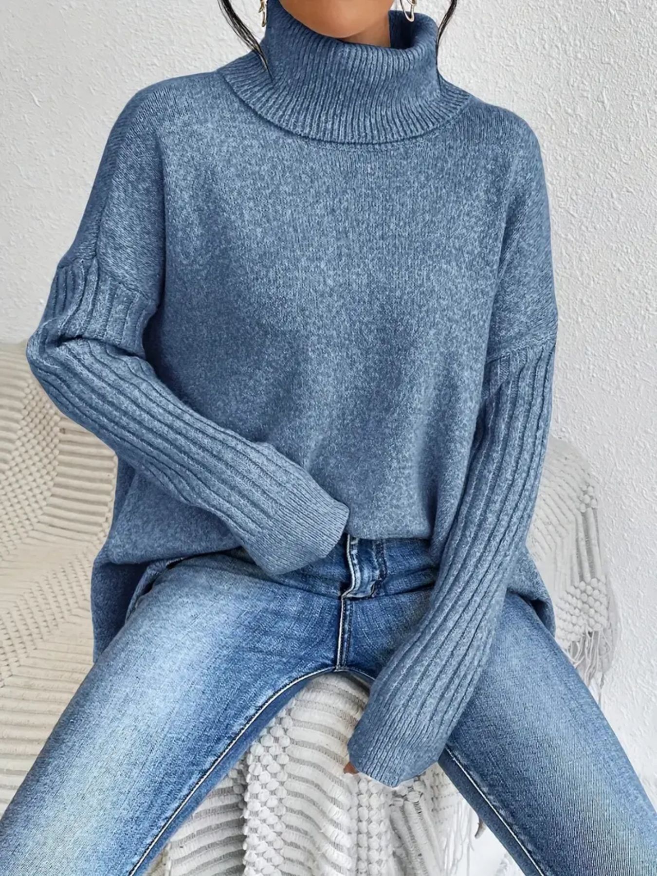 Irregular Turtleneck Sweater Winter Loose Long Sleeve