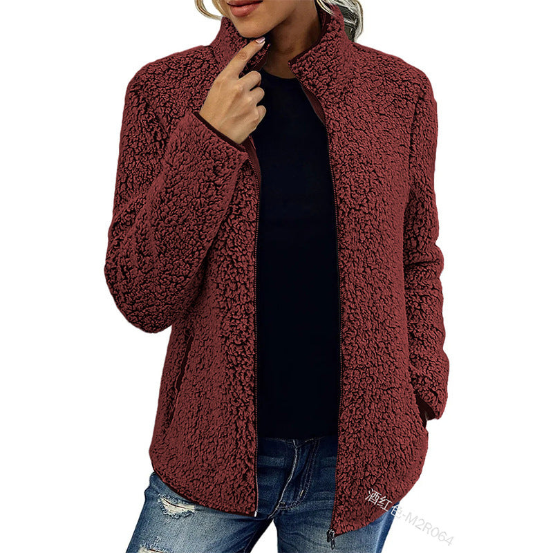 Fall Winter Warm Sweatshirt Stand Collar Solid Color Top Sweater