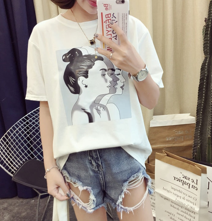 cotton spring loose T female short-sleeved thin coat Korean version of the tide student head