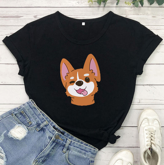 Animal Dog Print Short-sleeved T-shirt