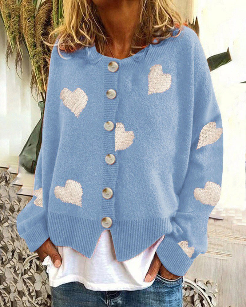 Women's Heart Sweater Single Breasted Cardigan Knitwear