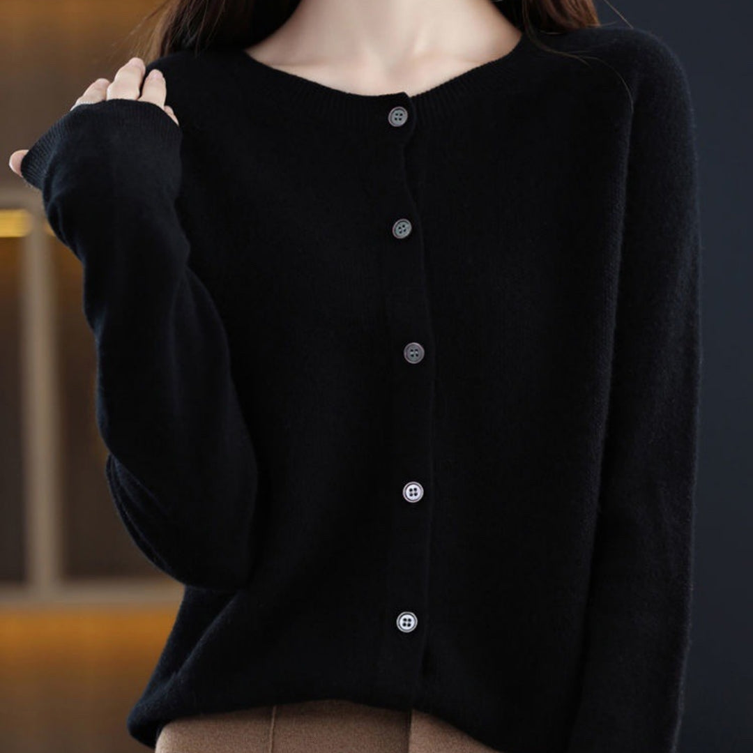 Fashion Merino Wool Cardigan Sweater Women O-Neck