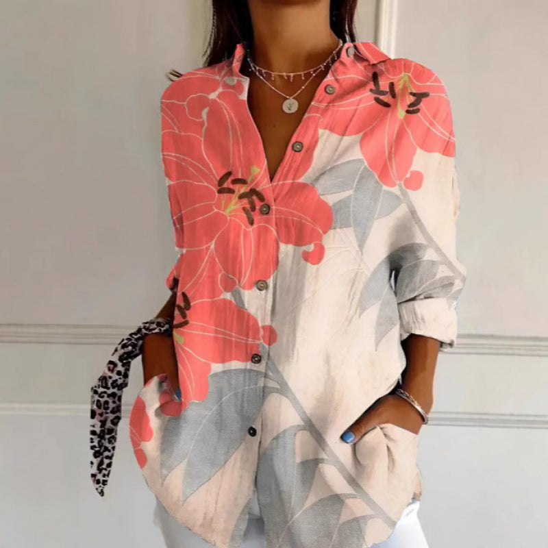 Floral Print Long-sleeved Shirt Women's Casual Button