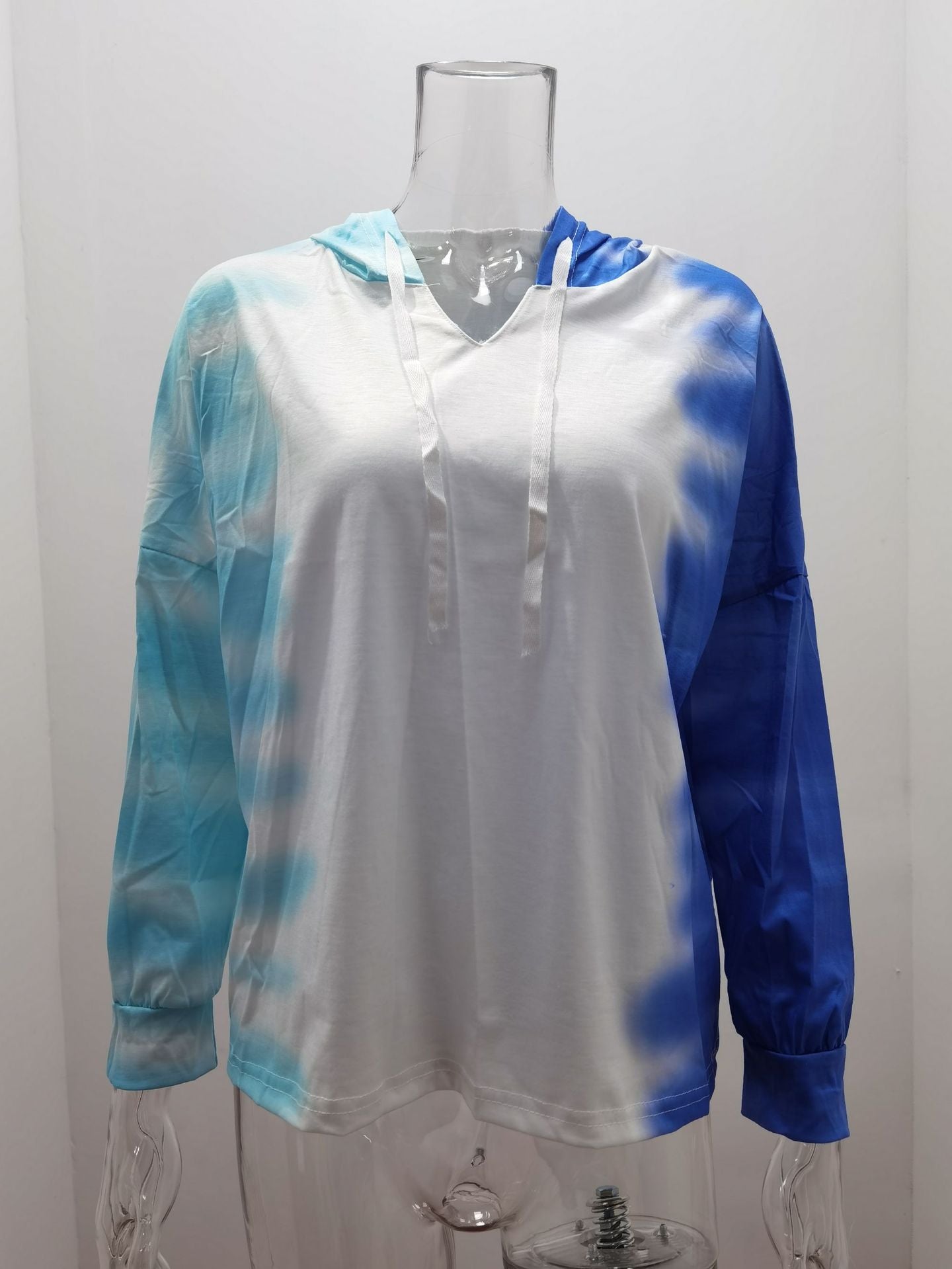 Tie-Dye Gradient V-Neck Hooded Long Sleeve Pullover Casual Sweatshirt