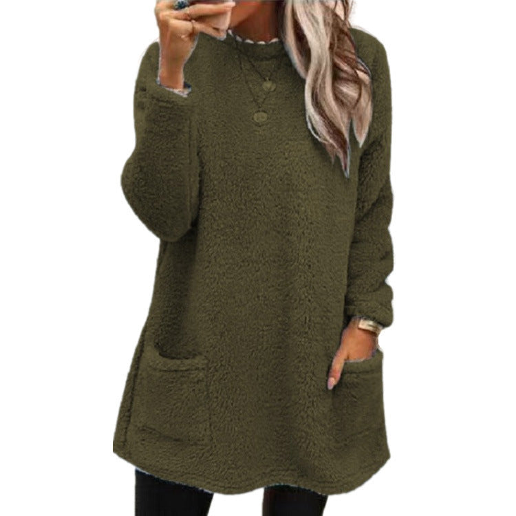 Women's Fleece Pullover Long Sweater With Pockets Winter Sweatershirt