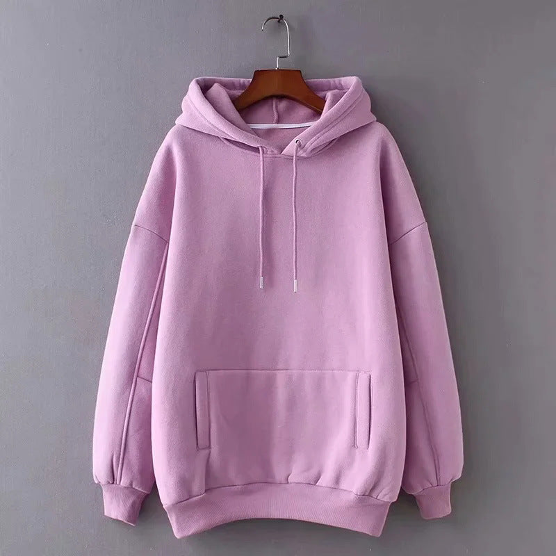 Women's Loose Hooded Sweater With Velvet Pockets