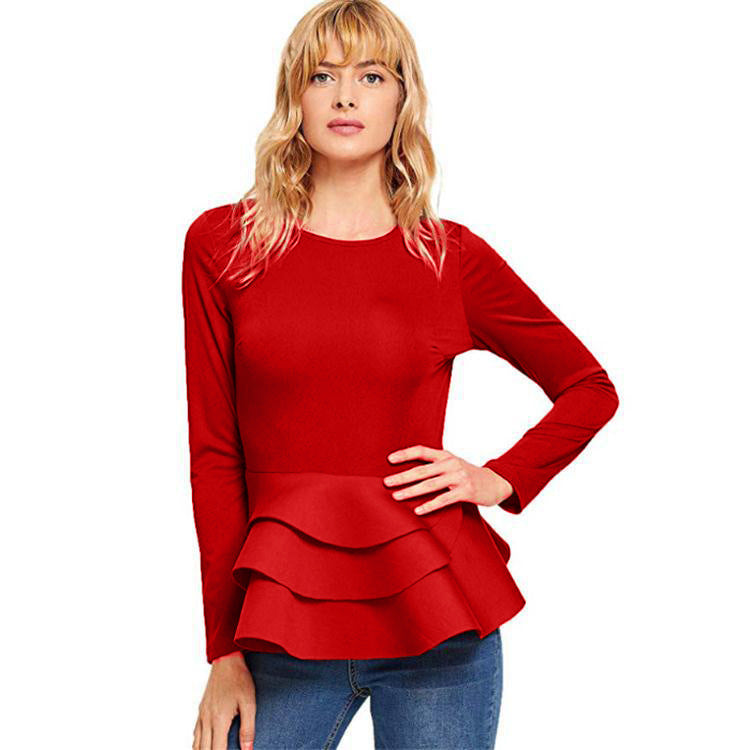 Long-sleeved blouse with ruffled hem