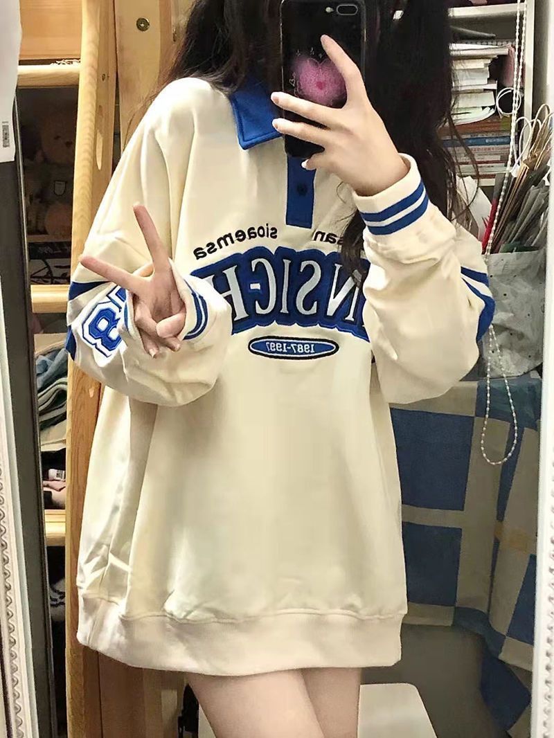 Japanese-style Retro Autumn And Winter Ins Loose Long Sleeve Color Matching Pullover