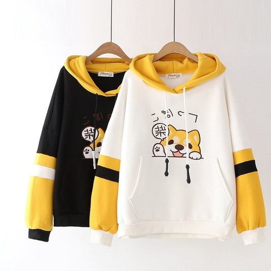 Puppy print long sleeve hoodie