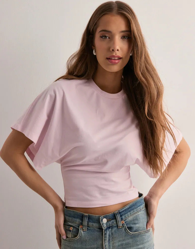 Summer Batwing Sleeve T-shirt Ins Fashion Round Neck