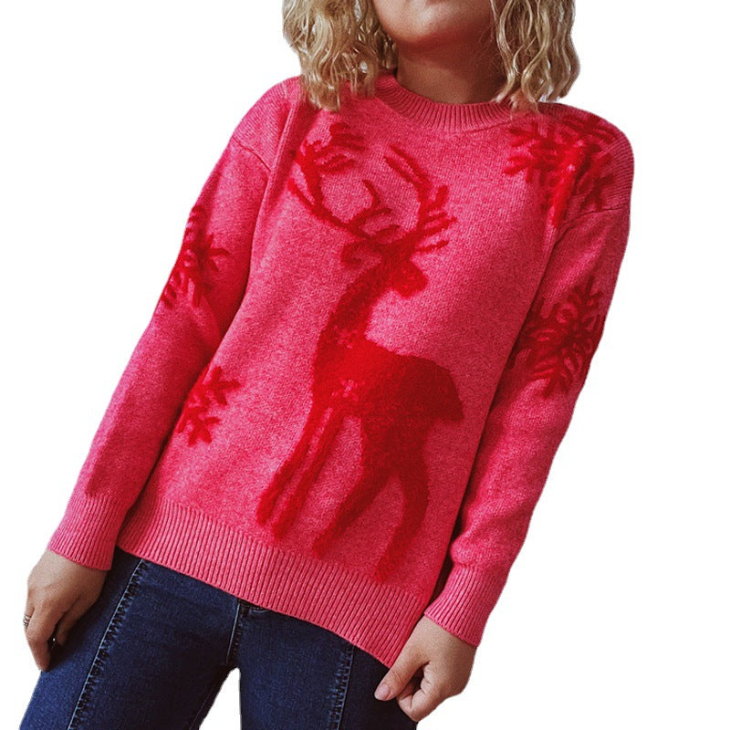 Women's Fashion Round Neck Long Sleeve Knitted Sweater