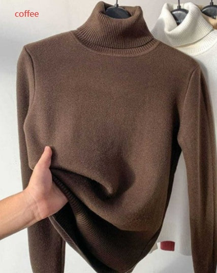 Fleece Turtle Neck Sweater Winter Warm Elegant Thick Knitted