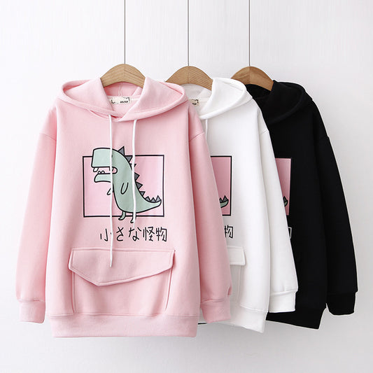 Printed and fleece hooded sweatshirt