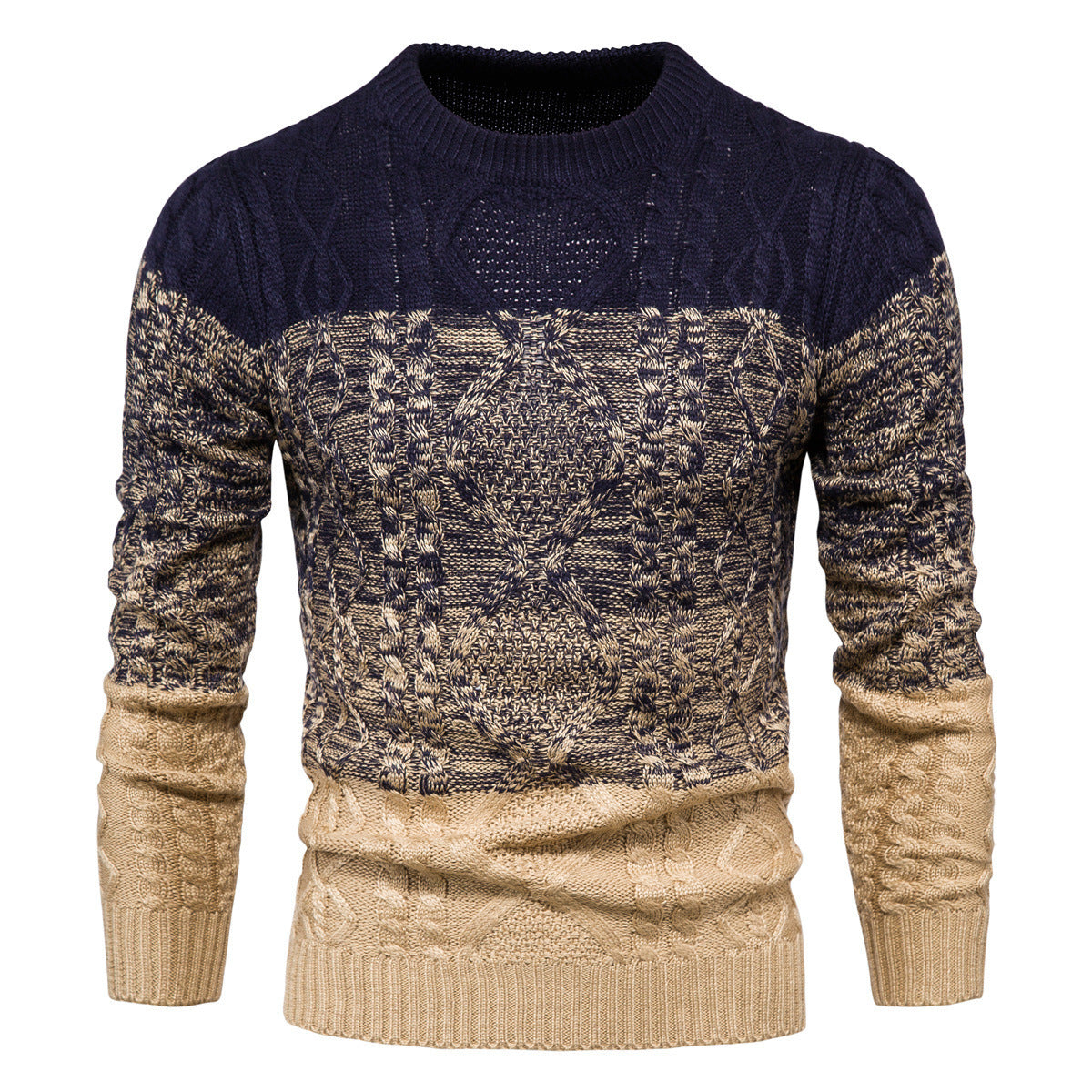 European And American Men's Large Hemp Flowers Gradient Stitching Sweater Sweater