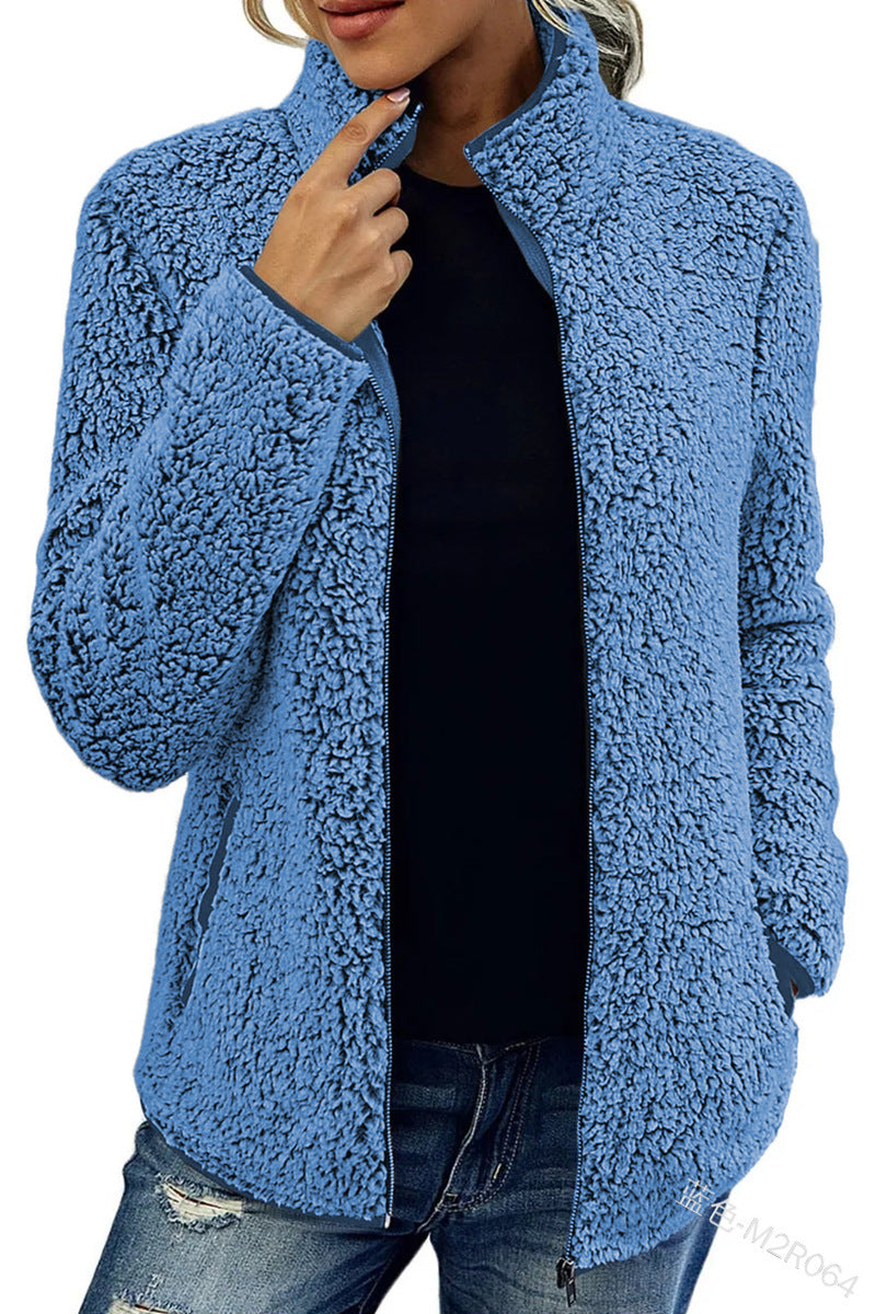 Fall Winter Warm Sweatshirt Stand Collar Solid Color Top Sweater