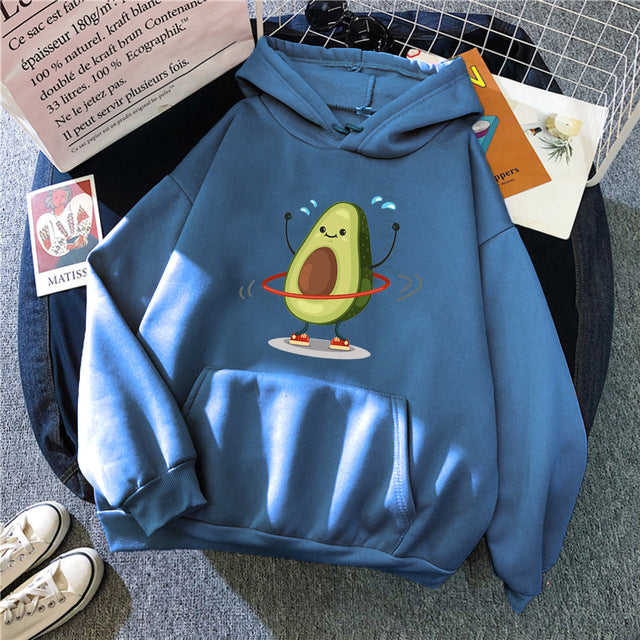 Hoodies Sporty Cartoon Avocado Print Warm New Sweatshirt