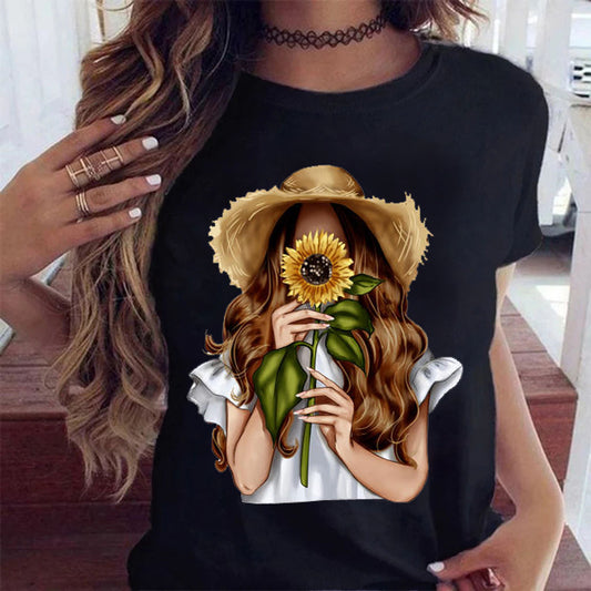 Sunflower Black Loose Short Sleeve T-Shirt